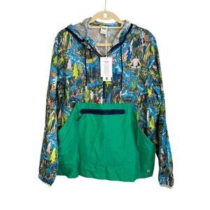 Bonobos Fielder Anorak Jacket Men M Green Hooded 1/2 Zip Artwork Lightweight NWT